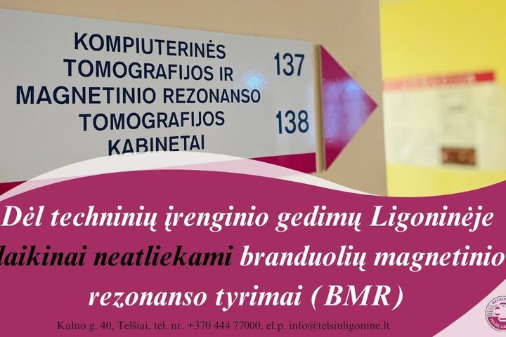  laikinai neatliekami branduolių magnetinio rezonanso tyrimai (BMR). 
