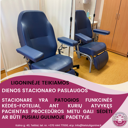 Dienos stacionare yra patogios funkcinės kėdės-foteliai