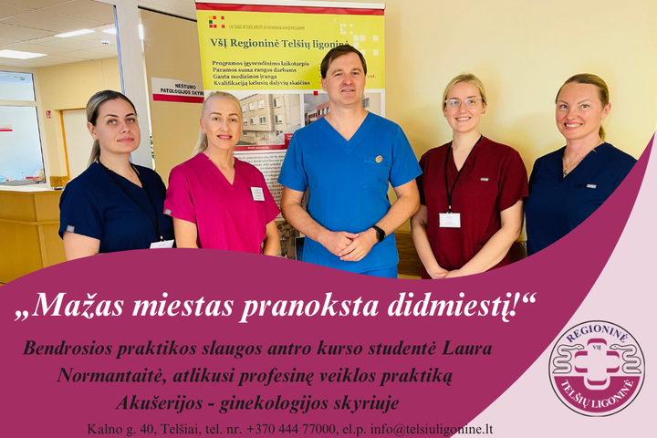 Ligoninėje praktiką atliekantys studentai
