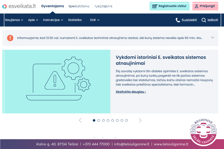 GYVENTOJŲ DĖMESIUI: VISOJE ŠALYJE LAIKINAI NEVEIKIA E. SVEIKATA
